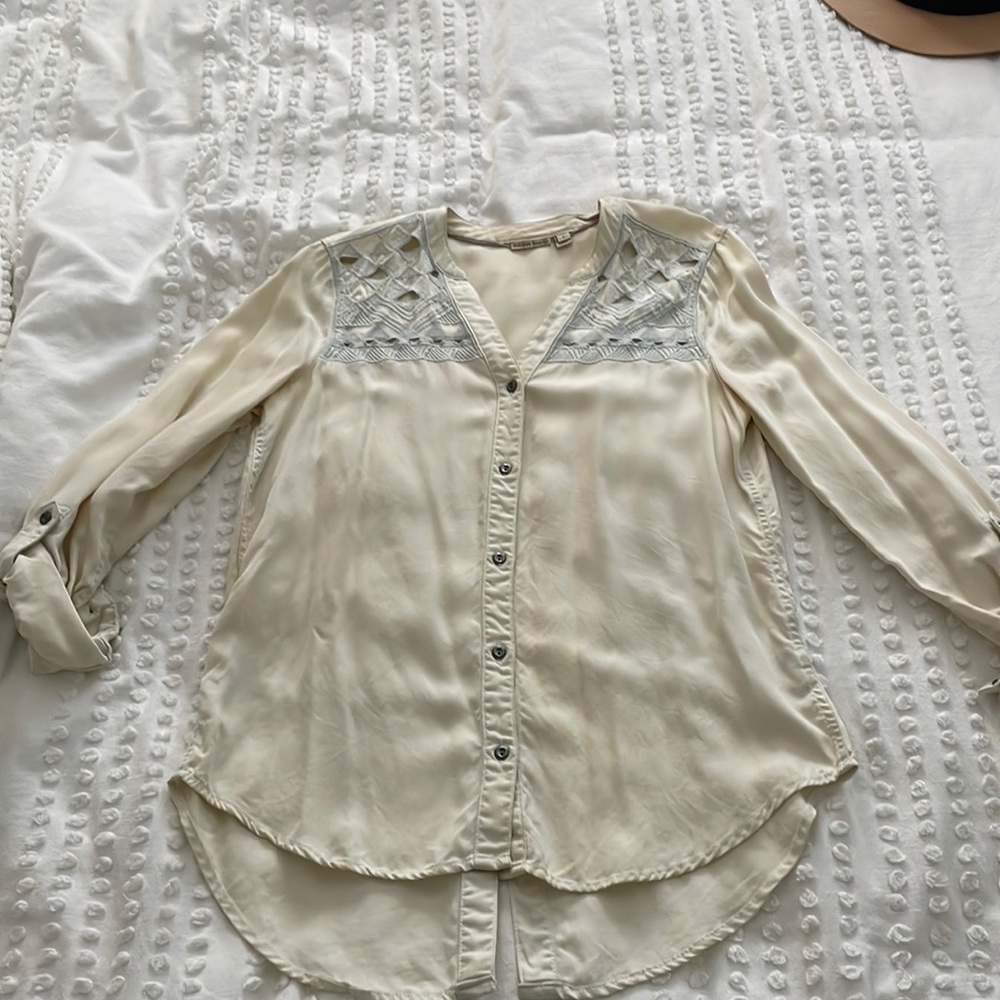 White tencel button down shirt